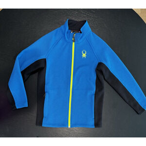 SPYDER Youth Boy's Medium 10/12 Blue Black Fleece-Lined Zip Waffle-Knit Jacket